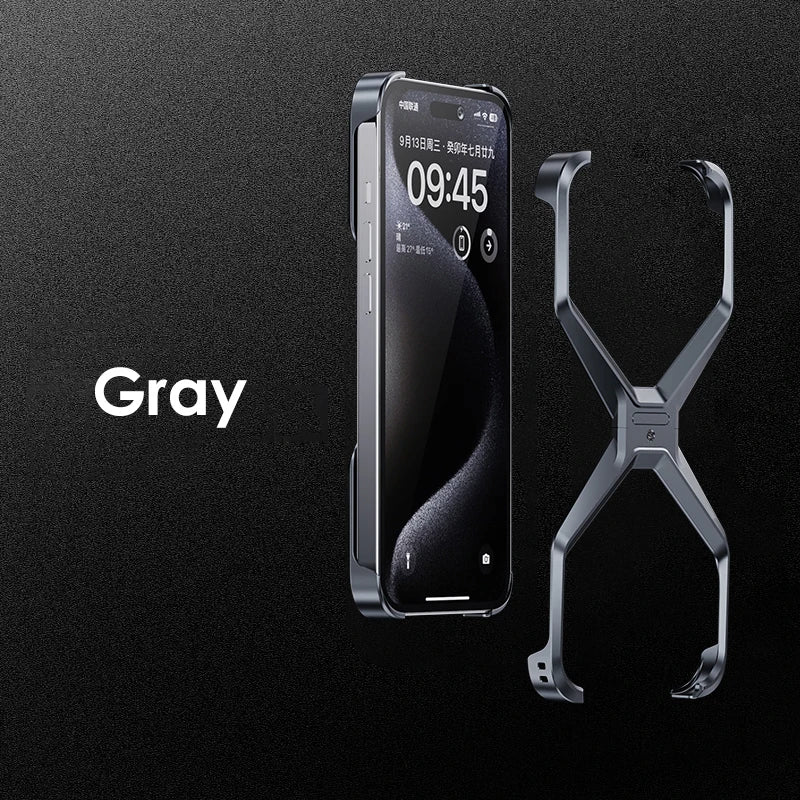 iPhone 15 Pro Max Metal Rimless Titanium Aluminum Alloy Heat Dissipation Bumper Case - Gray